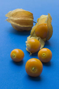 High angle view of fruits on table