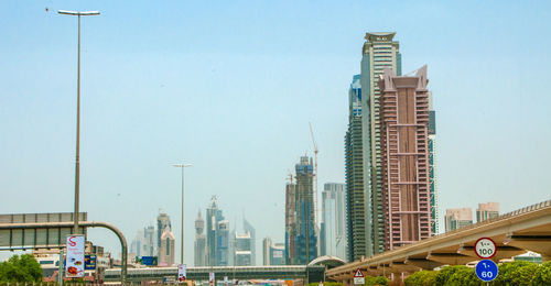 Panoramic view of modern buildings against clear sky