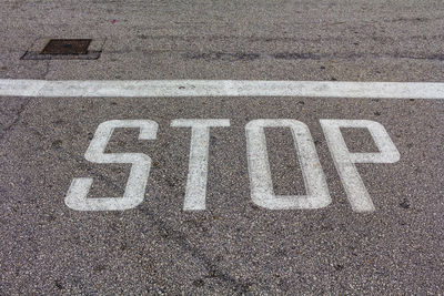 High angle view of text on road