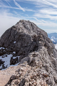 Rock formations on mountain against sky