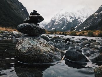 Stack of stones in snow