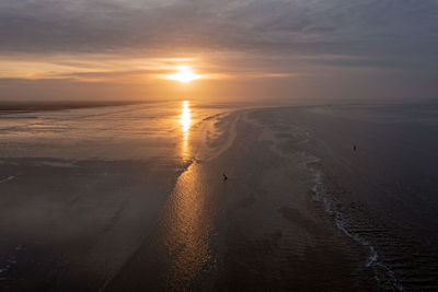 Aerial from a beautiful sunset at thje wadden sea in friesland the netherlands