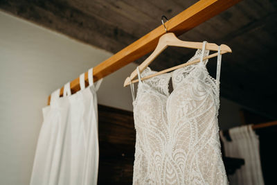 Low angle view of clothes hanging on clothesline at home