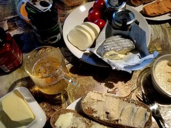 High angle view of food on table