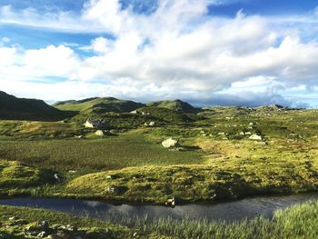 Scenic view of landscape against cloudy sky