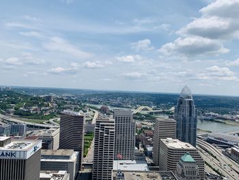 High angle view of buildings against sky