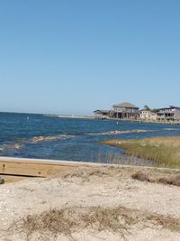 Scenic view of sea against clear blue sky