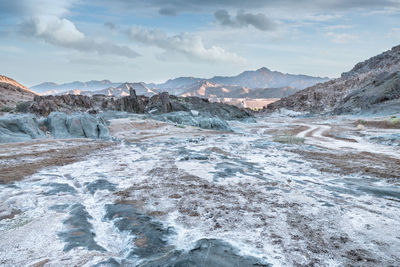 Scenic view of landscape and mountains against sky