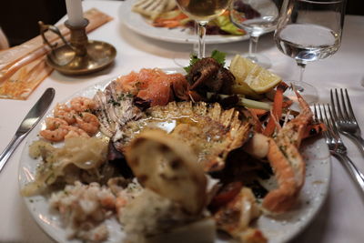 High angle view of seafood served in plate