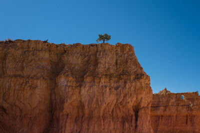 Low angle view of rock formations against blue sky