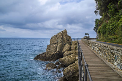 Scenic view of sea against cloudy sky