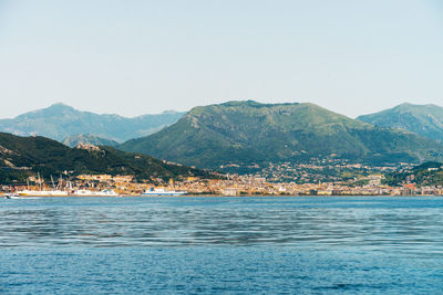 Scenic view of sea against clear sky