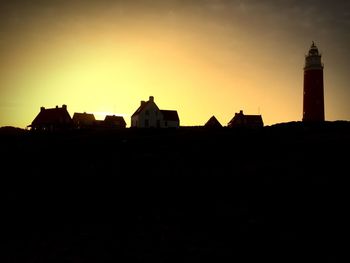 Buildings against sky at sunset