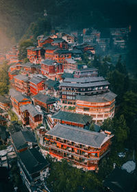 High angle view of buildings in town