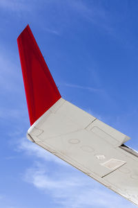 Wing tip of modern civil jet airliner against blue sky