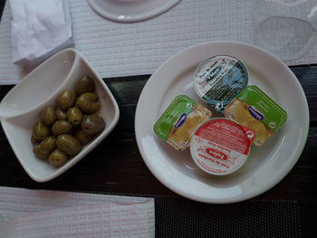 High angle view of salad in plate on table