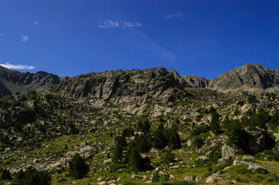 Scenic view of rocky mountains against blue sky