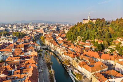 High angle view of townscape against sky