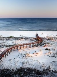 Scenic view of sea against clear sky during winter