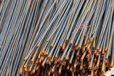 Close-up of metal rods at construction site