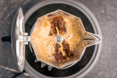 High angle view of coffee on table