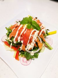 High angle view of salad in plate