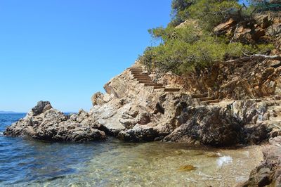 Scenic view of sea against clear sky