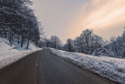 Winter road. country road through forest. travel concept.