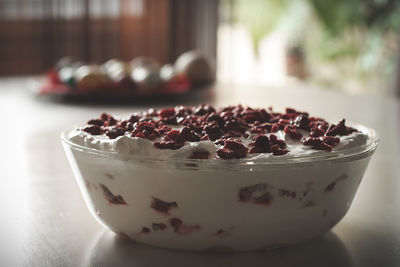 Close-up of dessert on table