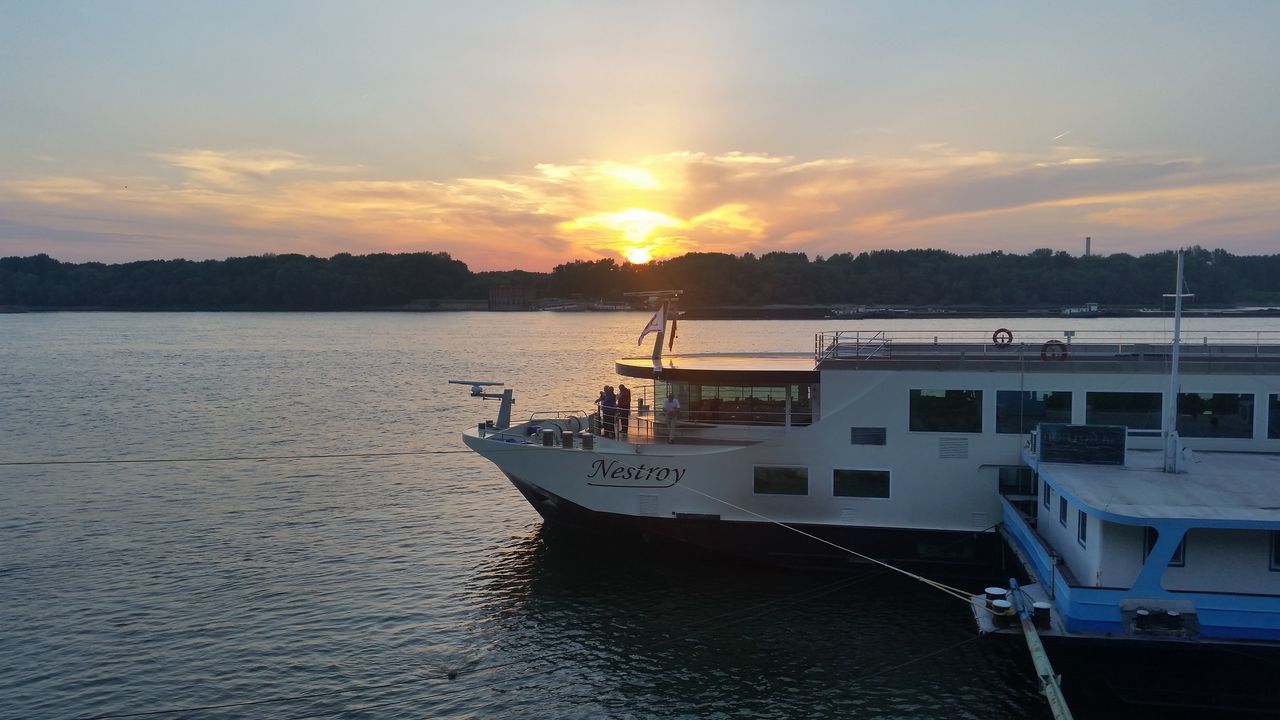 sunset, nautical vessel, transportation, mode of transport, sky, water, cloud - sky, nature, scenics, no people, outdoors, sea, moored, beauty in nature, day