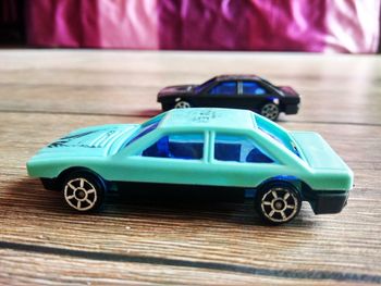 Close-up of toy car on table