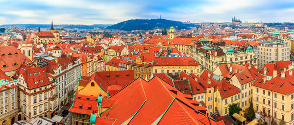 High angle view of townscape against sky