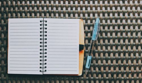 High angle view of open book on table