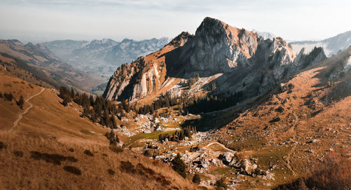 Panoramic view of landscape and mountains against sky