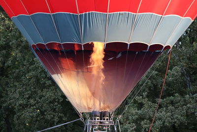 Hot air balloon flying against sky