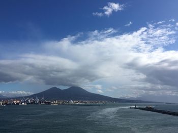 Scenic view of sea against blue sky