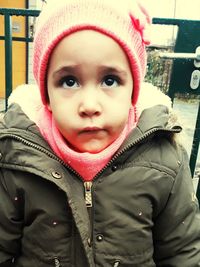 Portrait of cute baby girl in winter