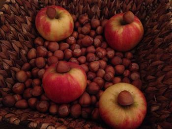 High angle view of apples on table