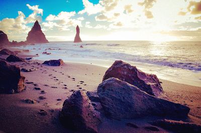 Scenic view of beach during sunset