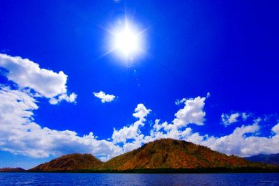 Scenic view of lake against cloudy sky