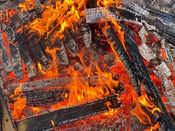 Full frame shot of fire on barbecue grill