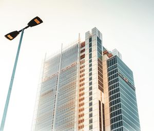 Low angle view of buildings against clear sky