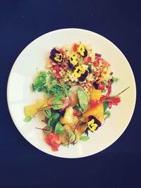 High angle view of chopped vegetables in plate