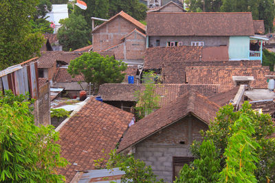 High angle view of buildings in town