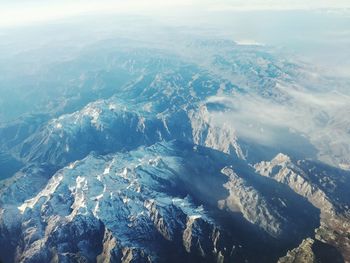 Aerial view of sea and mountains