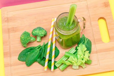 High angle view of vegetables on table