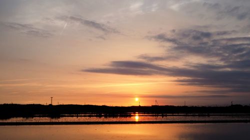 Scenic view of lake against sky during sunset