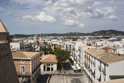 High angle view of cityscape against sky