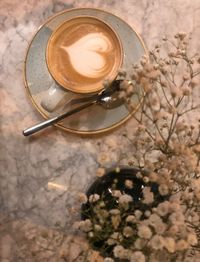 High angle view of coffee on table
