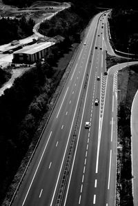 Aerial view of road with cars